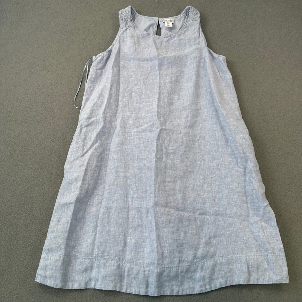 Nicole Miller New York Blue Linen Sleeveless Shift Dress Pockets Medium